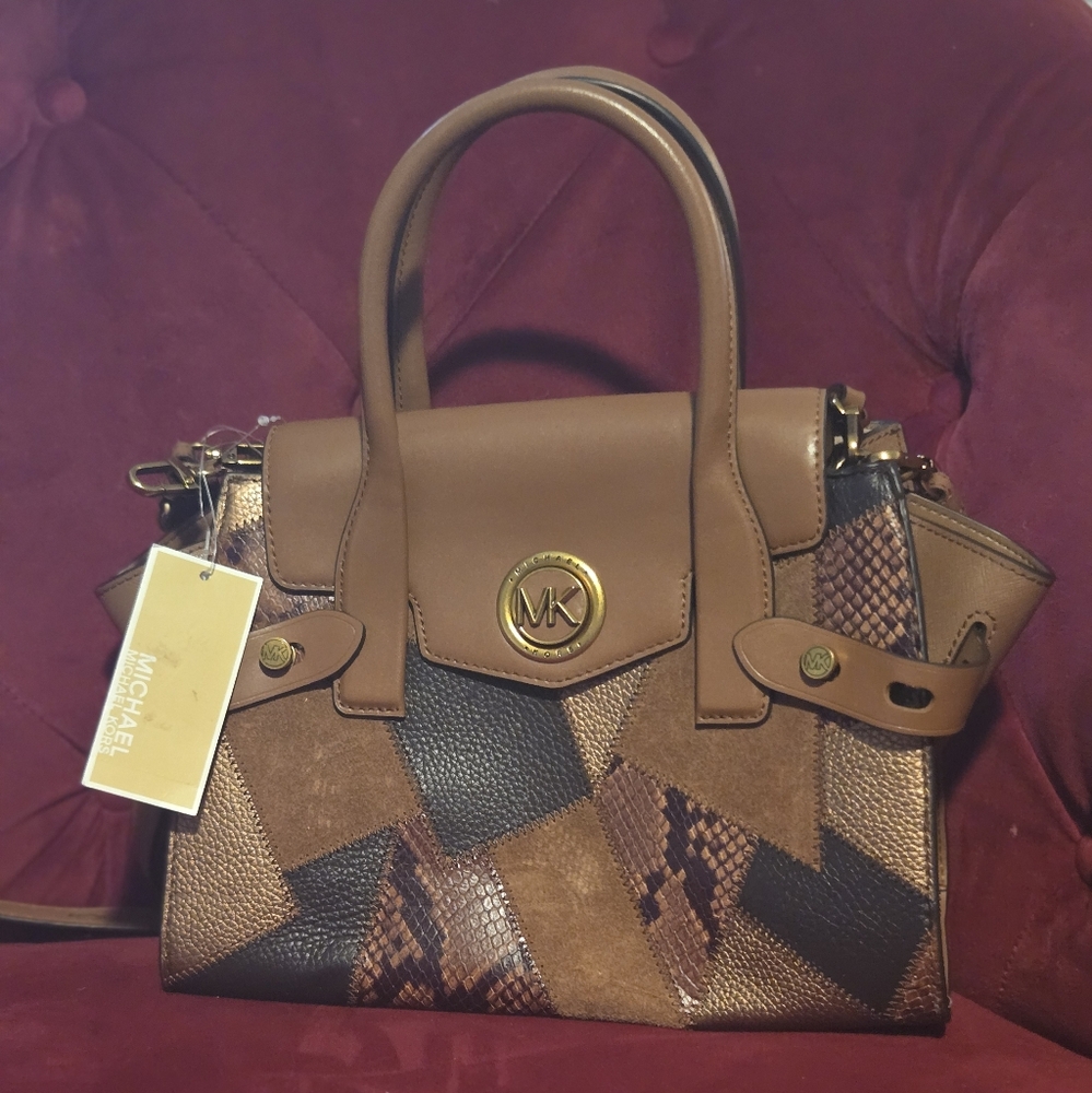 Michael Kors Brown and Black Satchel with Structured Handles